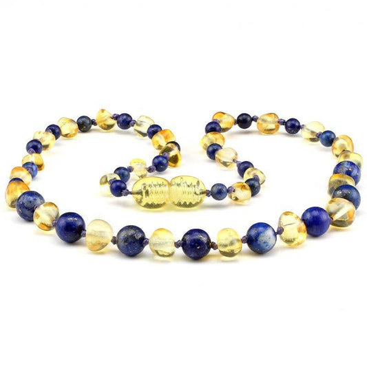 Baltic Amber Teething Necklace  | Honey Amber & Lapis Lazuli