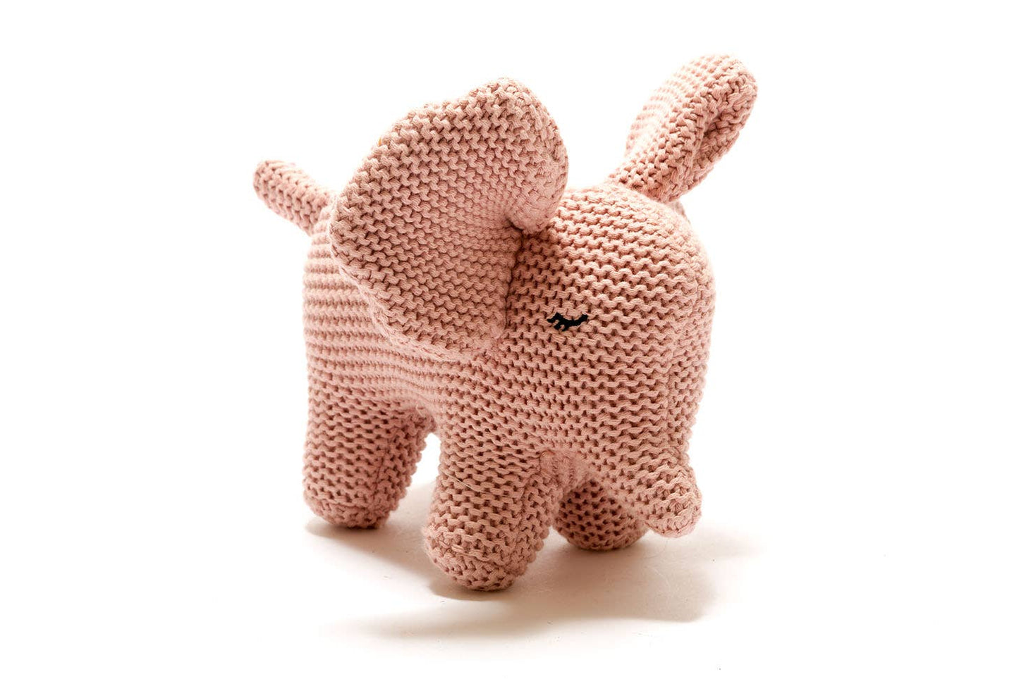 Chunky Knit Organic Small Baby Elephant Plush Toy in Pink