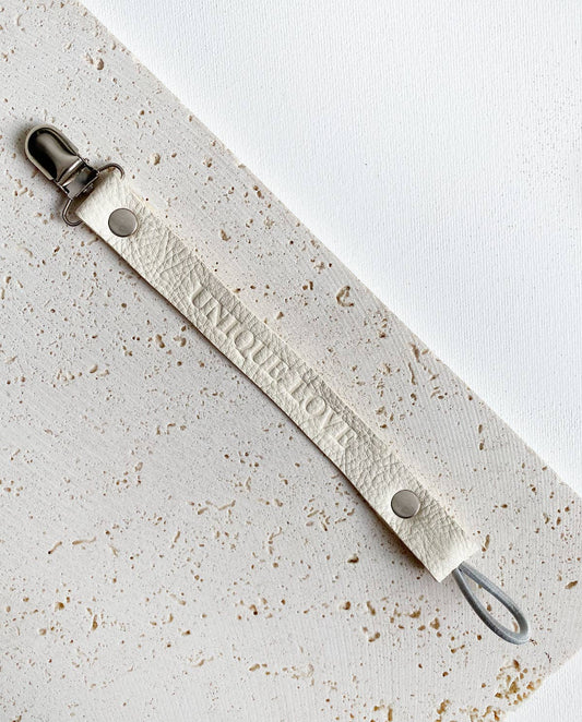 Soother strap leather - off white